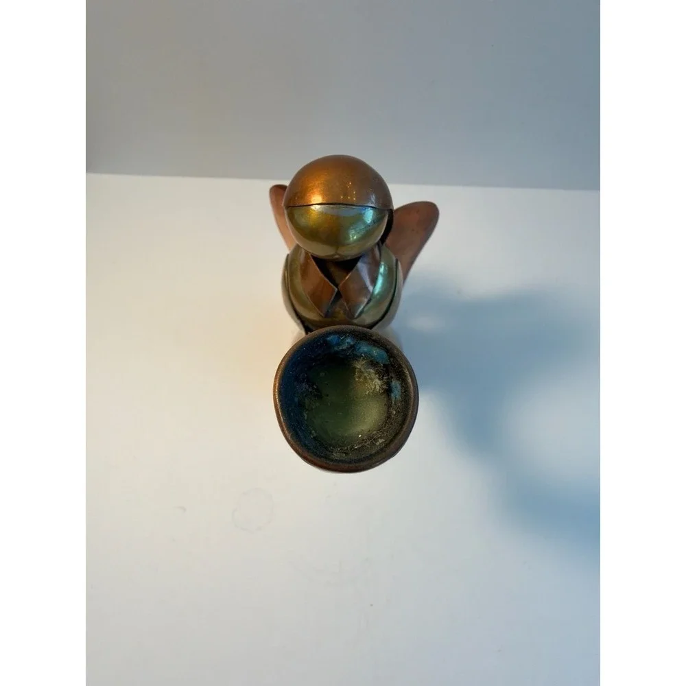 Mid-Century Modern Brass and Copper Angel Figurine‎ Taper Candle Holder